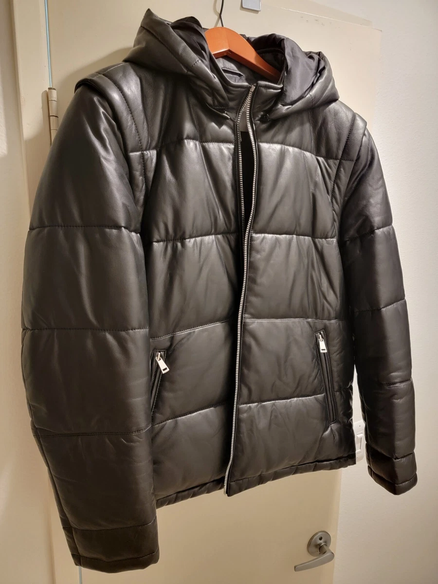 Neiman Marcus Men s Leather Puffer Jacket w Removable Sleeves and