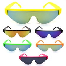 Womens Cat Eye Shield Half Rim 80s Funky Sunglasses
