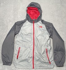 The North Face Dryvent Gray/Red Hooded Full Zip Insulated Jacket Youth XL 18/20