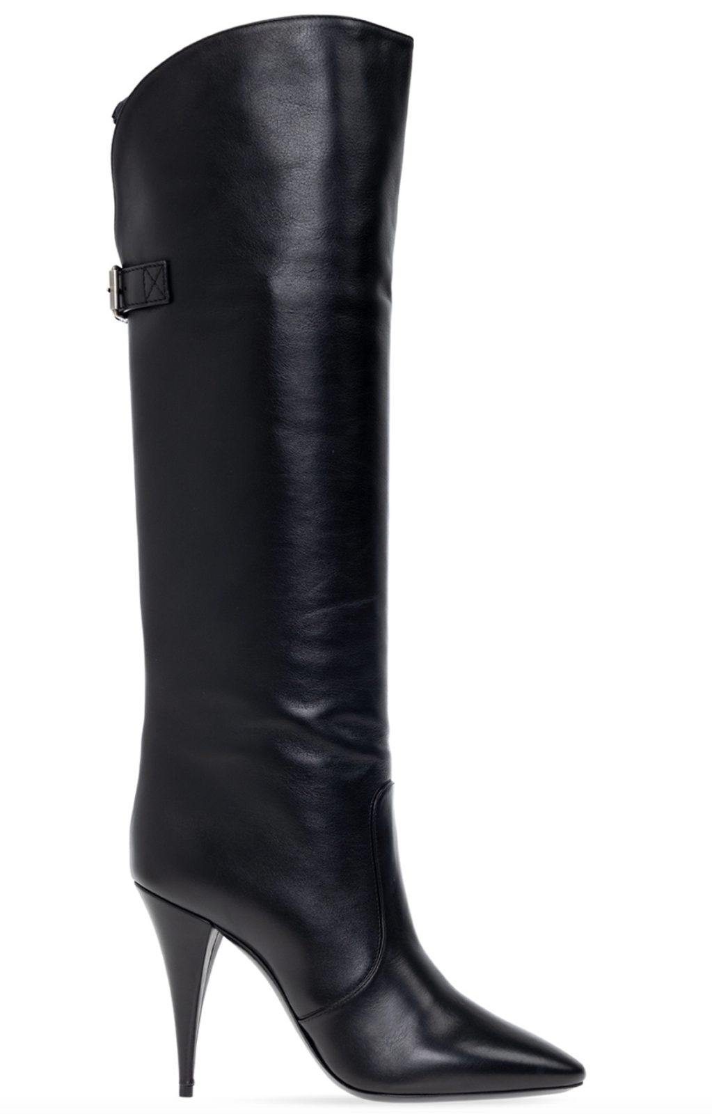 Stivali alti al ginocchio nuovi con scatola Saint Laurent Harper in pelle nera cinturino fibbia 37 7 $1895