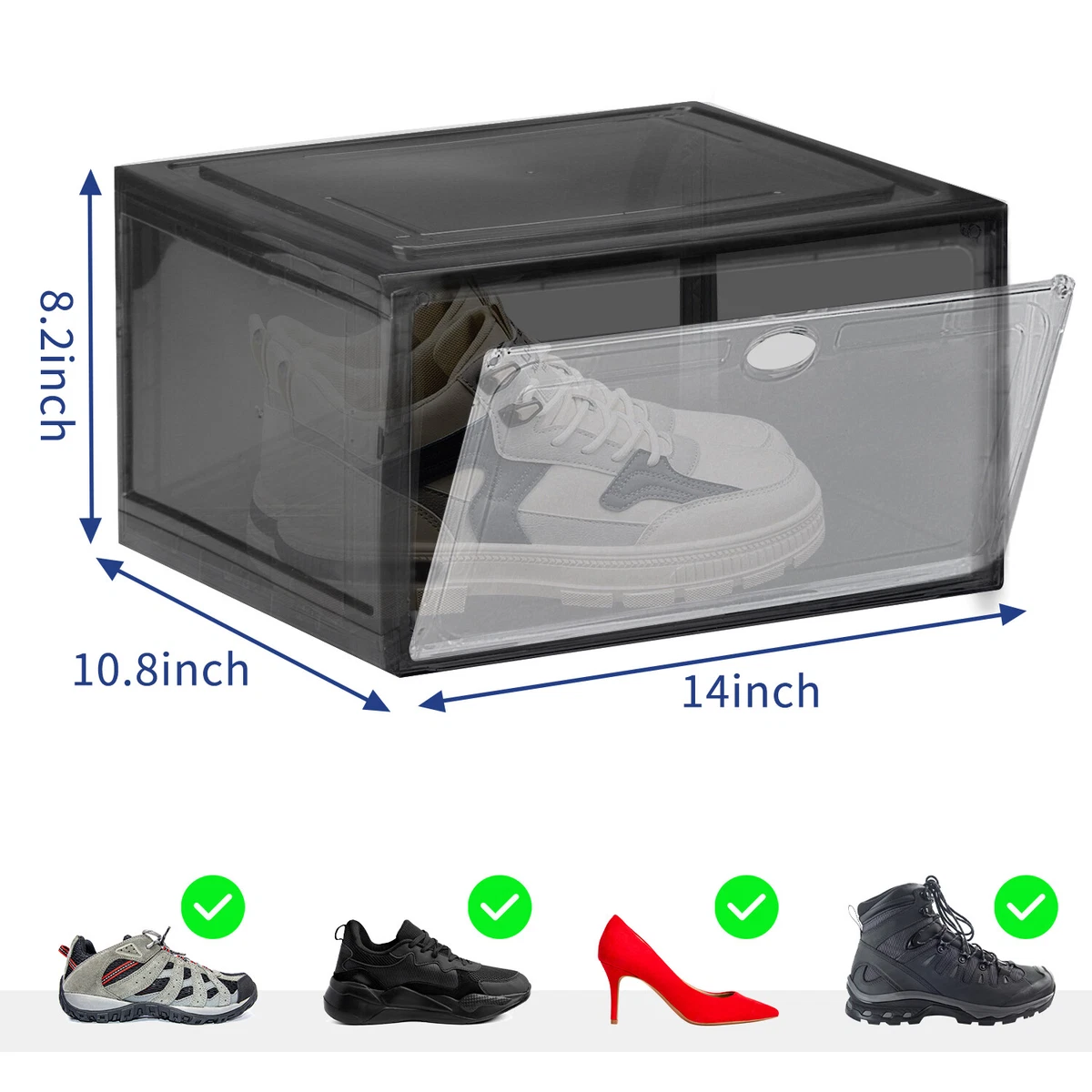 Foldable Plastic Transparent Magnetic Shoe Box Storage Clear