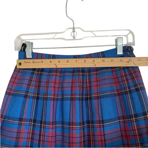 Vintage A Line Midi Pleated Skirt Girls 12 Plaid Shetland Wool Made England - Picture 2 of 7