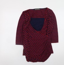 Blooming Marvellous Women’s Red Navy Striped Wrap Maternity Top Size 14