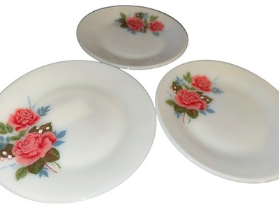 VINTAGE 3ER SET JAJ PYREX BEILAGENTELLER COTTAGE ROSENMUSTER 16,5 CM DURCHMESSER