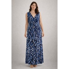 Chico's Blue Ikat Maxi Dress Size 2 L 12 Sleeveless V-Neck Abstract Print Summer