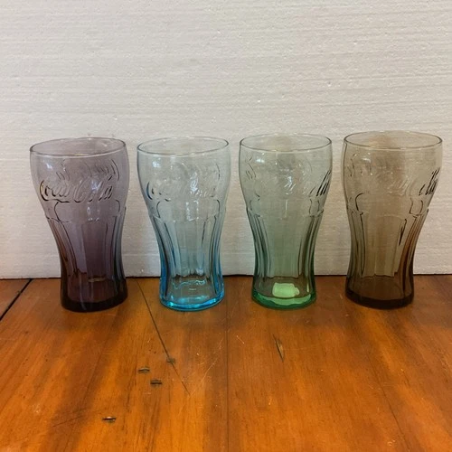 Set of 4 Coca Cola Glass Tumblers Embossed Vintage Drinkware