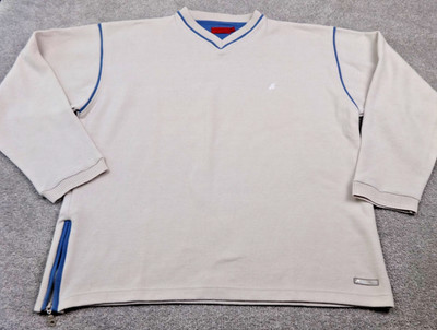 Lee Cooper Jumper Men Large Beige V Neck Y2K Sweatshirt Casual Retro Zip Cricket