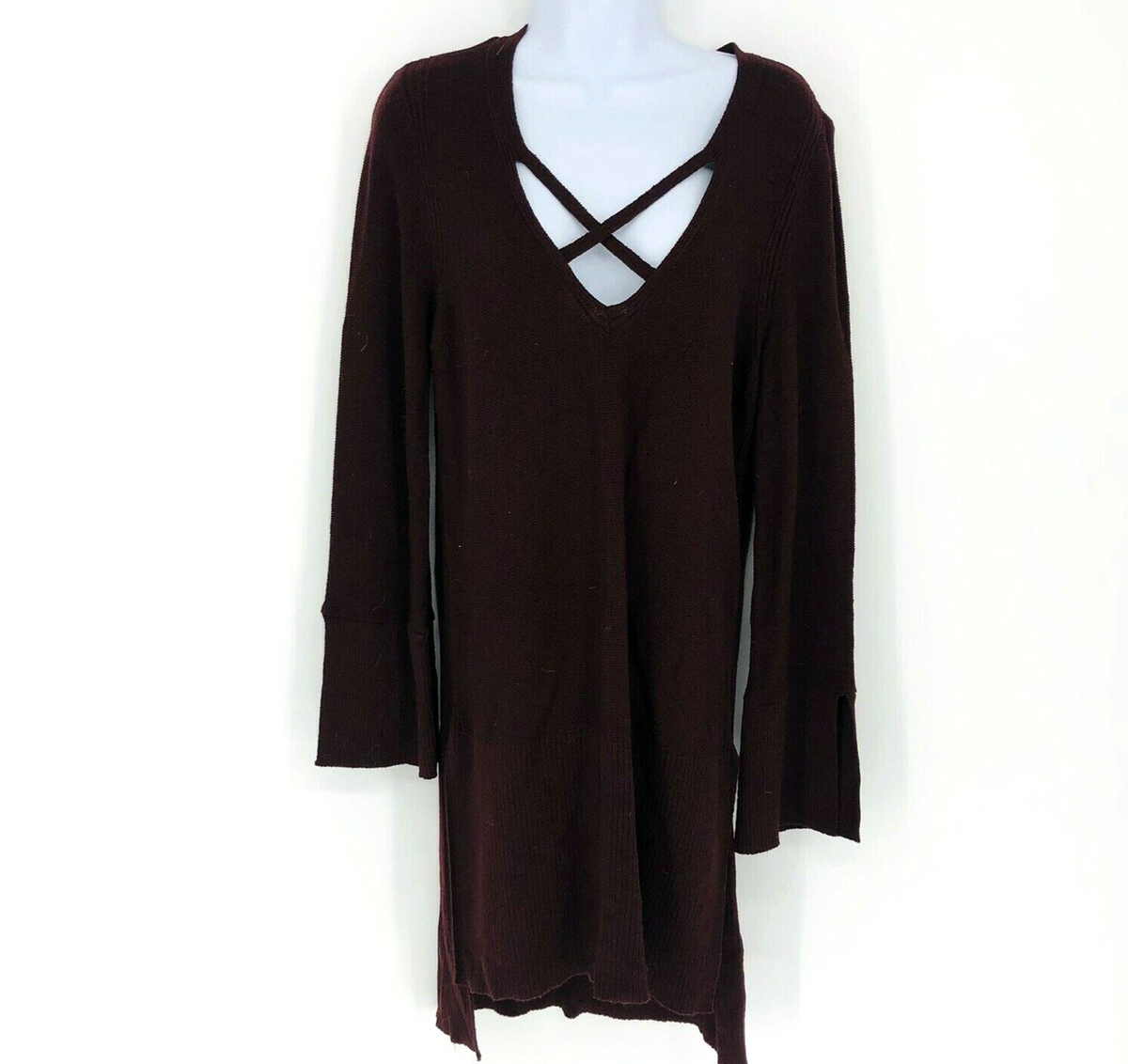 burgundy v neck sweater dress Wine & Dine Sweater Dress – Modern Gypsy main image 0