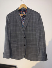 NEXT Signature Men’s Grey Check Suit Jacket Regular Fit 46R Two-Button