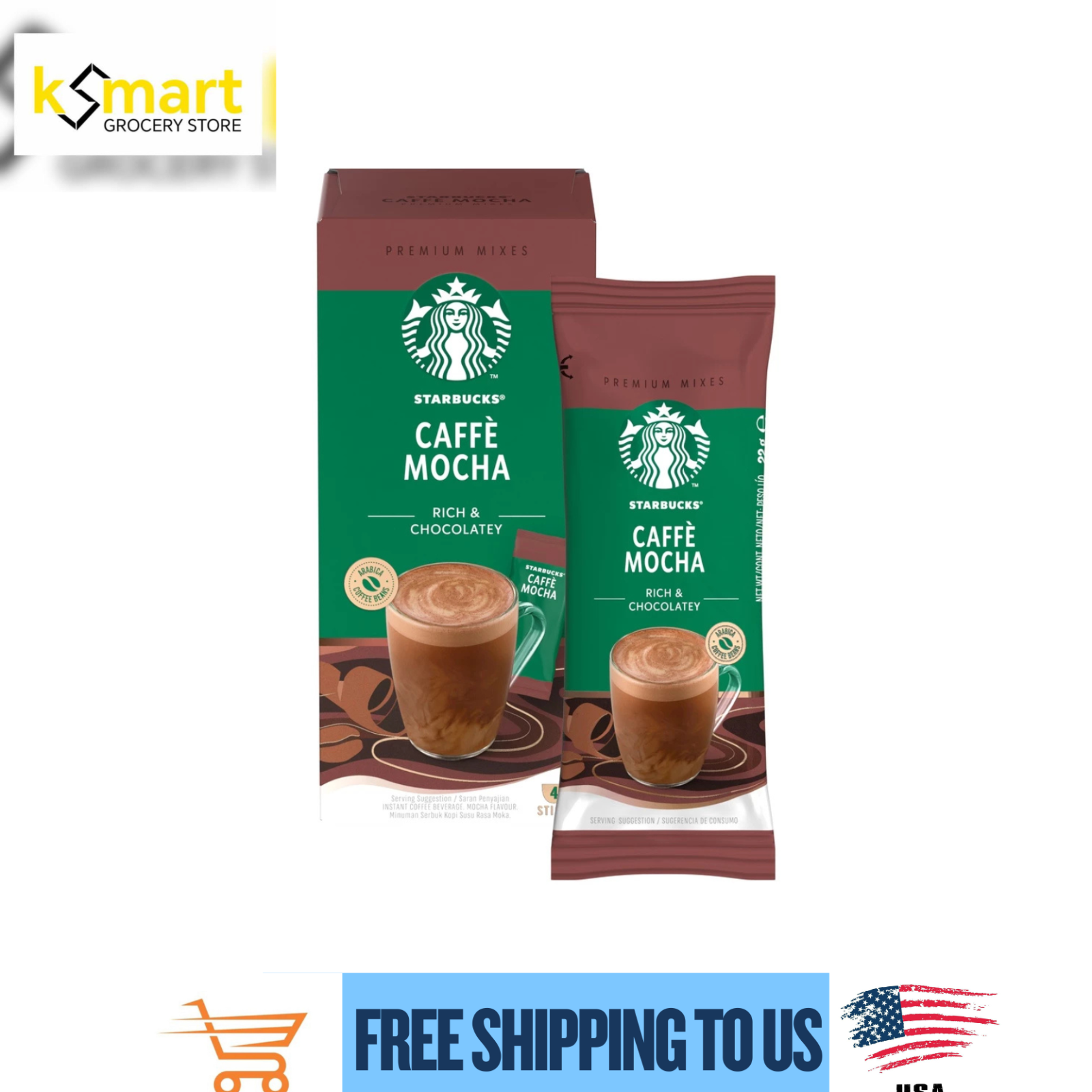 STARBUCKS Premium Coffee Mixes Caffè Mocha, Coffee Mix Sticks 56g Box of 4 x 22g