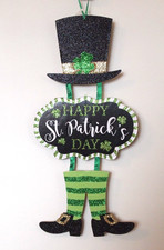 St. Patrick's Day Hanging Leprechaun Triple Sign Door Wall Wreath Decor