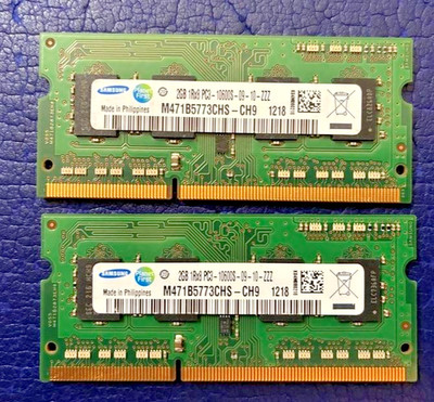4GB ( 2 x 2GB ) Samsung DDR3 PC3-10600S 1333MHz Laptop RAM Tested