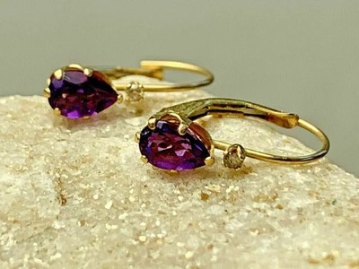 3Ct Pear Cut Lab Created Amethyst Drop Dangle Earrings 14K Yellow Gold Plated