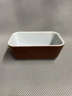 Vintage Pyrex refrigerator dishes "Old Orchard" warm brown color white inside