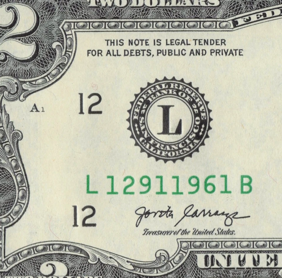 2017A San Francisco 1961 Year Note Two Dollar Bill 2017A L12911961B CU - Image 3 of 4