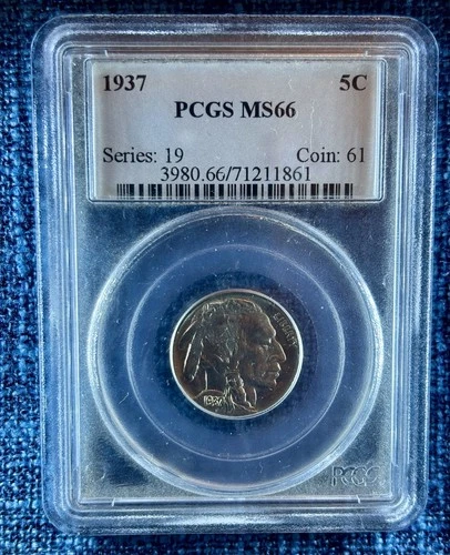 1937 5c Buffalo Nickel Coin PCGS MS-66