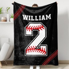 Personalized Baseball Blanket, Custom Name Number Soft Cozy Sherpa Fleece Throw