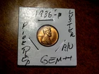 Lustrous Cartwheel Gem+ RED Brilliant Uncirculated 1936-P Lincoln Penny L1