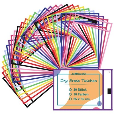 30 Stück Dry Erase Taschen, Wiederverwendbar Trocken Abwischbare Taschen,10 F...