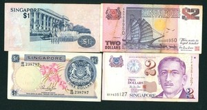 ((4 NOTES)) $1/ $2 Singapore ** PAPER CURRENCY AUCTIONS