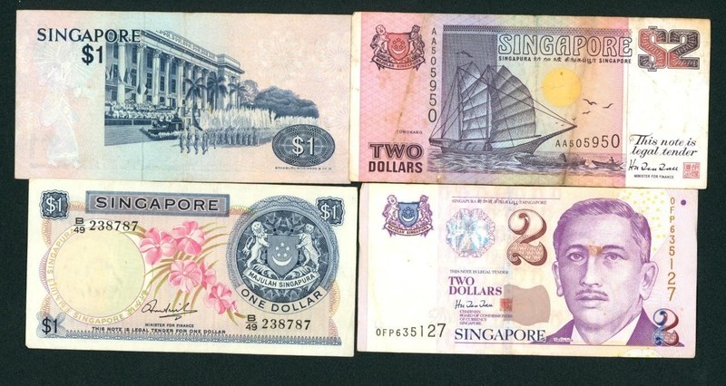 ((4 NOTES)) $1/ $2 Singapore ** PAPER CURRENCY AUCTIONS