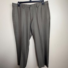 Haggar Mens Olive Brown Flat Front Straight Leg Dress Pants 38x29