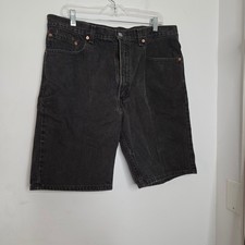 Levis 505 Regular Fit Denim Shorts Mens 38 Faded Black Vintage Style Cotton