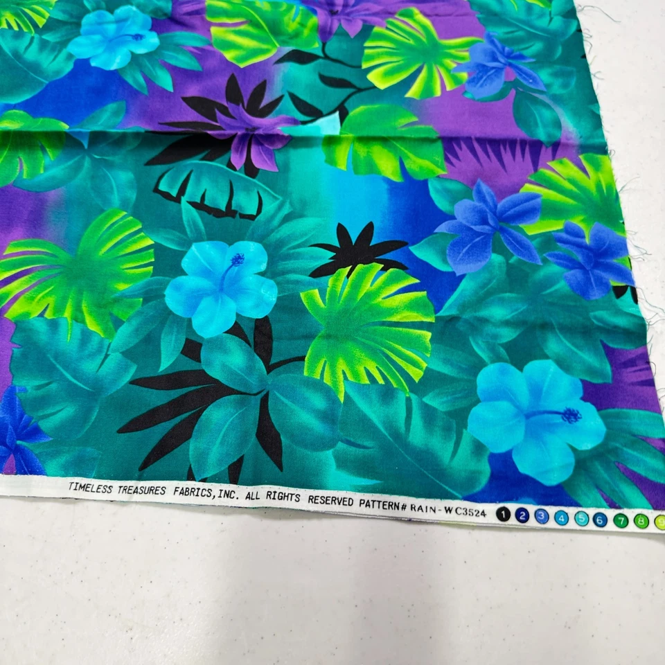 Tela acolchada tesoros atemporales algodón floral tropical púrpura verde 3524 1 año Foto 4 de 4