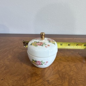 Floral Porcelain Trinket Box with Lid, Gold Accent, 3.5" Made in China