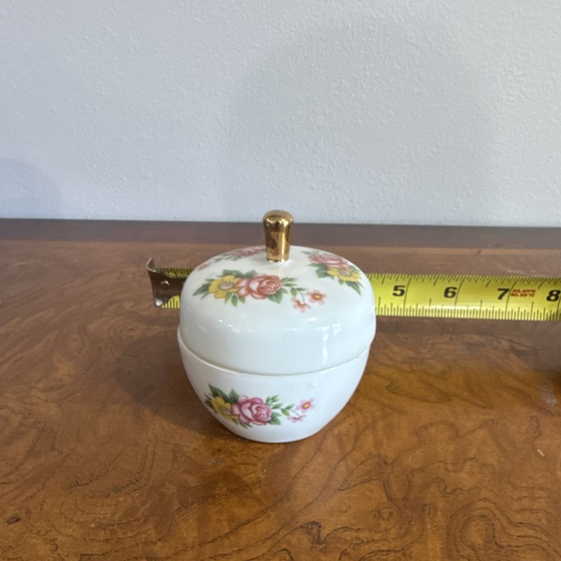 Floral Porcelain Trinket Box with Lid, Gold Accent, 3.5" Made in China