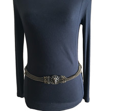Women's Chain Belt XS VTG Gold Lion Head Rare Metal Layered Dress Casual Ladies