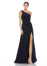 NWT IEENA by Mac Duggal 26163 One-Shoulder Navy Blue Draped Evening Gown Size 8