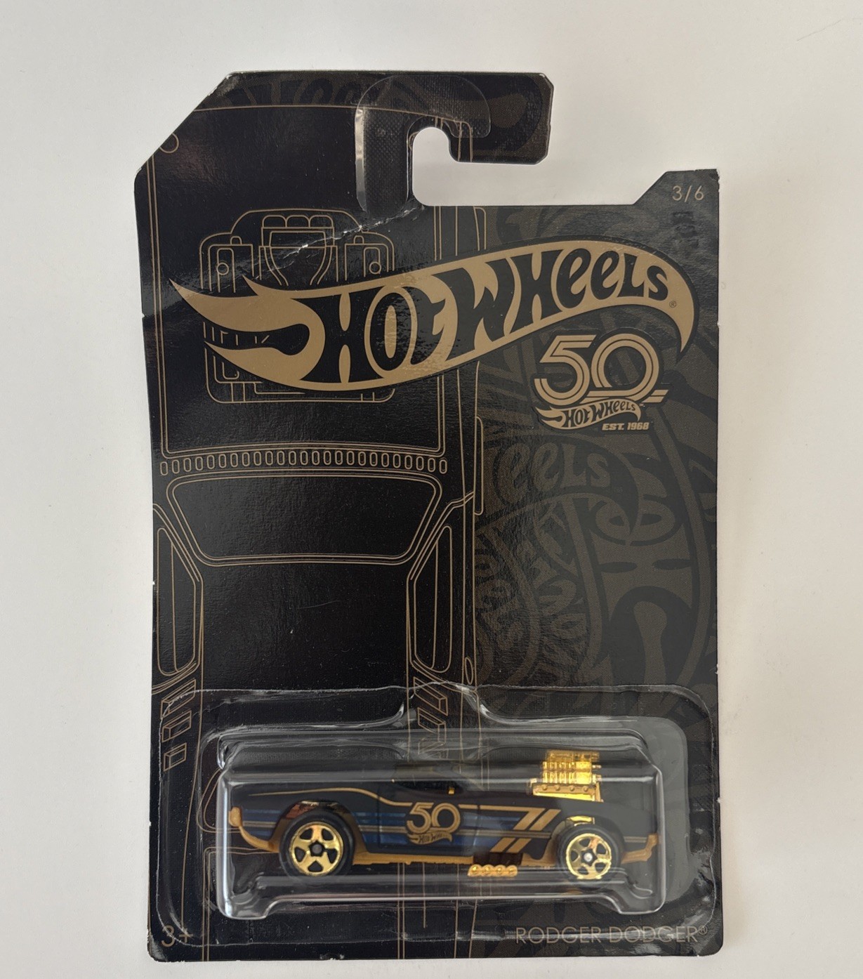 Hot Wheels 50th Anniversary RODGER DODGER #3/6 Black and Gold Series 2017 