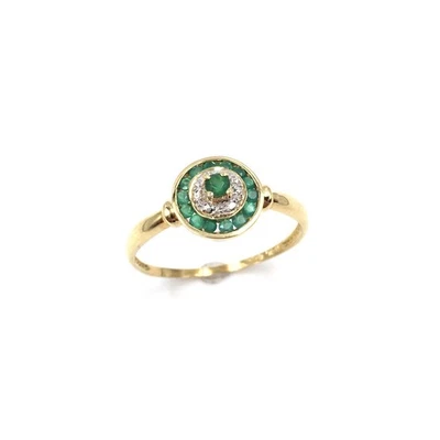 18kt Gelbgold Ring Smaragd im Stile des Art Deco 750 Gold Schmuck 19.1mm / 60 - Bild 1 von 4