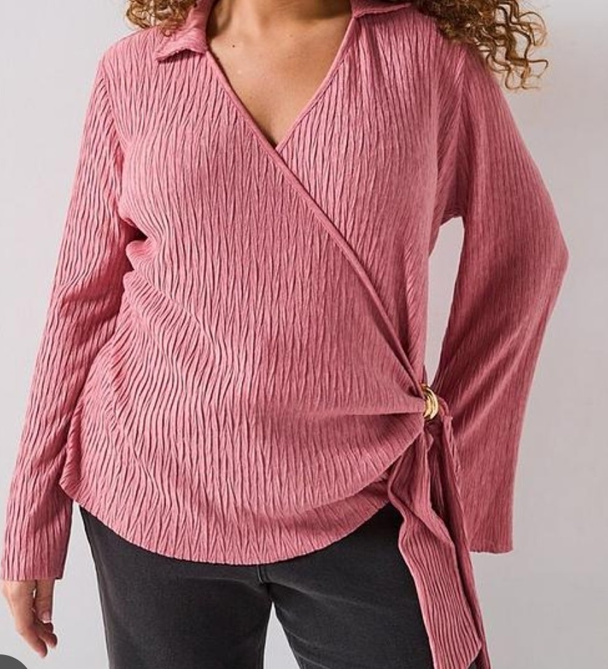 V By Very Curve Blush Pink Wrap Top Collared Long Sleeve Size 22 Bnwt Rrp £28 image 7