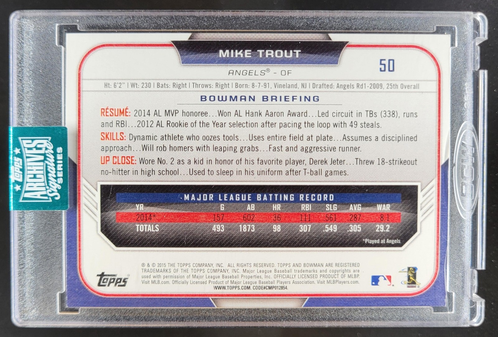 2024 TOPPS ARCHIVES SIGNATURE SERIES MIKE TROUT 1/1 AUTO ANGELS RW3 view 2