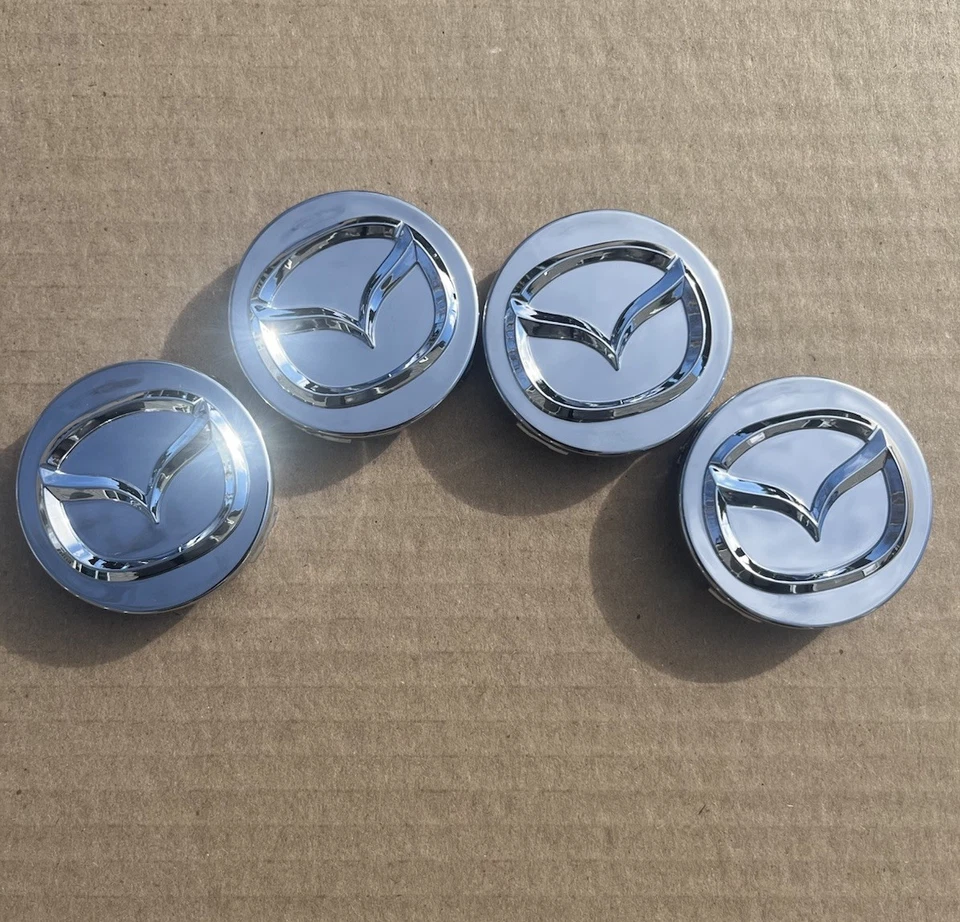 SET OF 4 MAZDA Silver CENTER WHEEL CAPS CHROME EMBLEM 56MM HUB CAP LOGO - Image 4 of 4