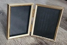 Vintage Ornate Folding Double Picture Frame - 2.5 x 3.5 - Gold