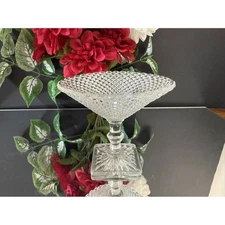 Anchor Hocking Miss America Clear Glass Compote Diamond Pedestal Vintage