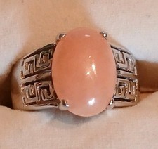 Designer EA Sterlingsilber 925 griechisches Schlüsselmuster oval Pfirsich Quarz Ringgröße 8