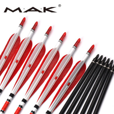 12X 31'' Archery Carbon Arrows SP500 7.6mm Turkey Feather F Bow Hunting Practice