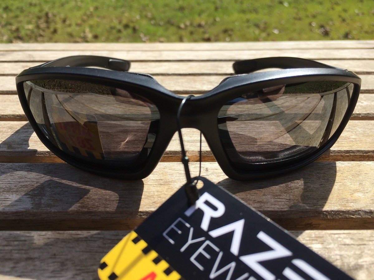 RAZE Motorcycle sunglasses Black smoke lens foam padding ATV SR-2