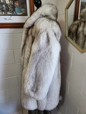 LUXURY COUTURE Real Arctic White Blue Fox Fur Coat Custom Made Stranded Jacket L