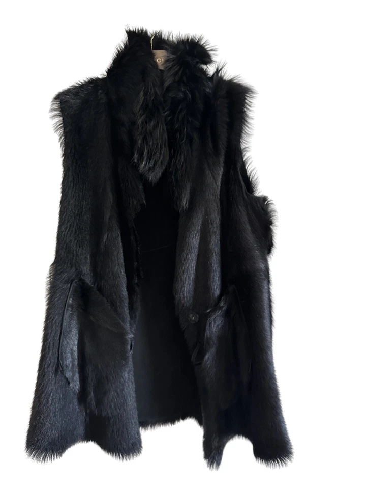 Chaqueta reversible de piel de oveja negra SYLVIE SCHIMMEL 42 FR/10 EE. UU. COMO NUEVA Foto 3 de 4