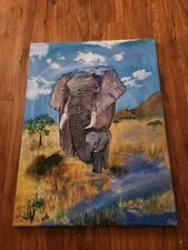 Elephant Safari Landscape Acrylic Painting 18×24 On Canvas