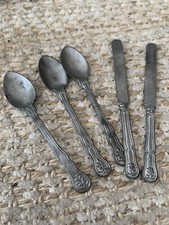 Antique Doll Sized Metal Spoons and Knives 3" Cute