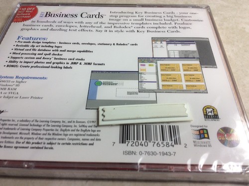 Key Business Cards CD-ROM (Create Professional Business Cards) NEW / Sealed 1998 - Picture 8 of 8