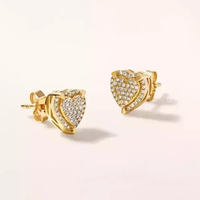Real Moissanite Round 2Ct Women's Stud Heart Shape Earrings 925 Sterling Silver