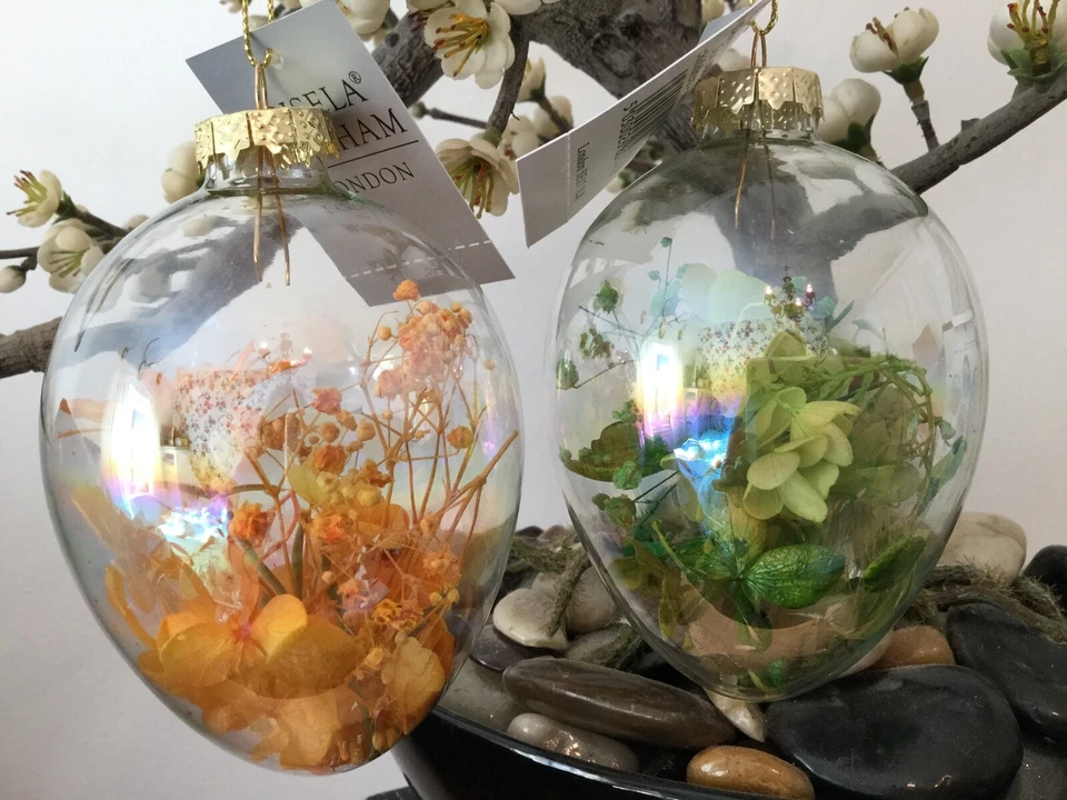 Gisela Graham Meadow Flower Filled Clear Glass Egg Easter decoration 10cm