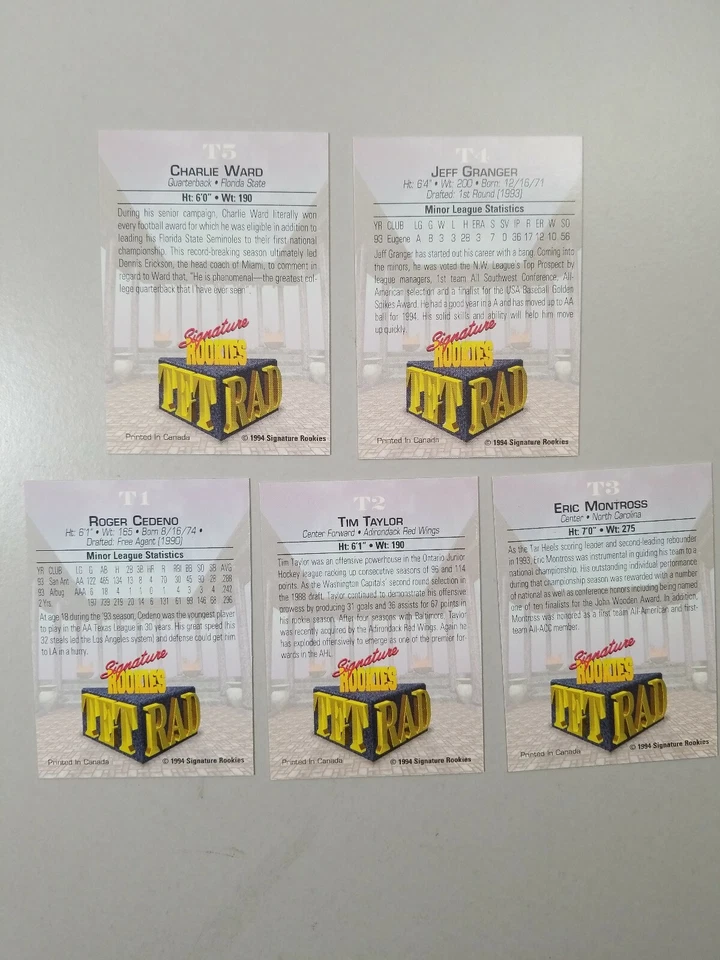 1994 Signature Rookies Tetrad T Promos/10000, Set of 5 MultiSport Cards - Image 2 of 4